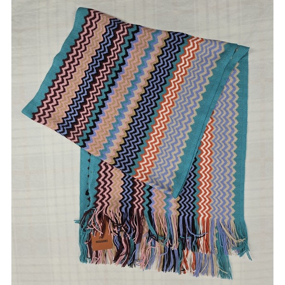 Missoni Accessories - Missoni Chevron Zig Zag Fringe Wool Blend Scarf Colorful NWT